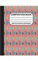 Composition Book: Red Green Tribal Geometric Pattern Notebook for School Kids, Softcover, College Ruled, 200 pages/100 Sheets (7.44x9.69)