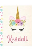 Kendall: Personalized Unicorn Sketchbook For Girls With Pink Name - 8.5x11 110 Pages. Doodle, Sketch, Create!