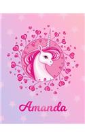 Amanda: Unicorn Large Blank Primary Handwriting Learn to Write Practice Paper for Girls - Creative Pink Purple Magical Horse Personalized Letter A Initial C