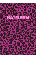 Katelynn: Personalized Pink Leopard Print Notebook (Animal Skin Pattern). College Ruled (Lined) Journal for Notes, Diary, Journaling. Wild Cat Theme Design wi