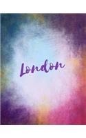 London: London sketchbook journal blank book. Large 8.5 x 11 Attractive watercolor texture purple pink orange & blue tones. arty stylish pretty journal for 