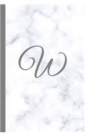 W: Letter W Monogram Marble Journal with White & Grey Marble Notebook Cover, Stylish Gray Personal Name Initial, 6x9 Inch Blank Lined College Ruled Dia