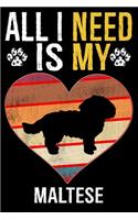 All I Need Is My Maltese: Dog - This is Perfect Cool Funny Humor Gifts For Maltese Dog Lovers - Best Gift For Mom Dad Father Mother Maltese Lover - 116 Pages, 6 x 9, Matte Fi