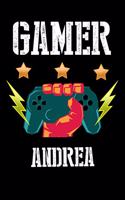 Gamer Andrea: Liniertes Notizbuch für deinen Vornamen