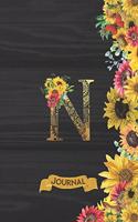 N Journal: Spring Sunflowers Journal Monogram Initial N Lined and Dot Grid Notebook - Decorated Interior