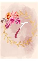 I: Notizbuch, Tagebuch oder Journal mit handgemaltem Blumen auf Cover und linierten Seiten - 109 Seiten - Softcover - Handliche Größe (6" x 9" - ca. Di
