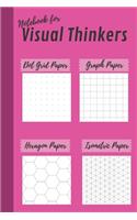 Notebook for Visual Thinkers: 100 pages 4-in-1 journal with dot grid, graph paper, hexagon paper and isometric paper for sketches and doodles two toned pink