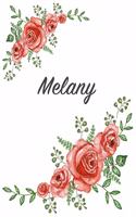 Melany: Personalized Composition Notebook - Vintage Floral Pattern (Red Rose Blooms). College Ruled (Lined) Journal for School Notes, Diary, Journaling. Flo