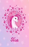 Noa: Unicorn Large Blank Primary Handwriting Learn to Write Practice Paper for Girls - Pink Purple Magical Horse Personalized Letter N Initial Custom Fir
