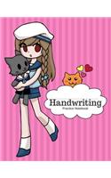 Handwriting Practice Notebook: Pink Anime Pet-Cat Sailor Girl, Penmanship Paper Exercise Blank Book For Primary Kids Pre-K, Kindergarten to Grade 3, 8.5 x 11, 100 Pages Dashed Mid