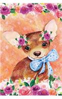 Journal Notebook For Dog Lovers Chihuahua Puppy In Flowers 5: Blank Journal To Write In, Unlined For Journaling, Writing, Planning and Doodling, For Women, Men, Kids, 160 Pages, Easy To Carry Size.(55 Handy Plain Journal)