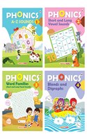 Phonics Reader (Set of 4 Books) - Alphabet Sounds, Short and Long Vowel Sounds, Word Families, Blends and Digraphs - Activity Book for Kids - Age 3+ - Learn English speaking and reading skills - Learn Phonics at home
