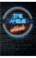 The AMELIE Notebook: Vintage Blank Ruled Personalized & Custom Neon Sign Name Dotted Notebook Journal for Girls & Women. Wall Background. Funny Desk Accessories. Retro B