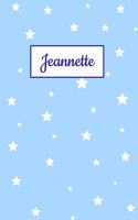 Jeannette: Personalized Name Journal. Wide Ruled (Lined) Writing Diary, Composition Book. Baby Blue Stars Cover for Girls, Kids and Teens