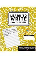 Learn To Write Practice Paper: School Marble Yellow - Primary Journal Writing Tablet Notebook For Kids - For Alphabet ABC Handwriting Practice- For Home & School [Classic]