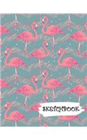 Sketchbook: Pink Flamingo With Teal and Gray Background Fun Framed Drawing Paper Notebook