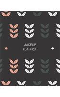 Makeup Planner: Face Chart Workbook for Planning and Practicing Makeup/Personal and Professional Black with Cool Tones Leaf Pattern