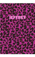 Jeffrey: Personalized Pink Leopard Print Notebook (Animal Skin Pattern). College Ruled (Lined) Journal for Notes, Diary, Journaling. Wild Cat Theme Design wi