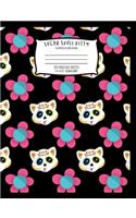 Sugar Skull Kitty Composition Book 120 Pages(60 Sheets) 7.44"x9.69" - 18.9x24.61cm: Half Blank - Half Split Line (handwriting) Notebook, Cute Sugar Skull cat pattern