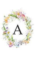 A: Monogram Initial Letter a Notebook Flower Wreath Pink Floral 8.5 X 110 Pages Professional Design