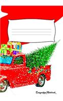 Composition Notebook: Christmas Gift Truck With Wide Ruled Blank Line Paper Journal For Guest List Memory Log and Kids Creative Writing