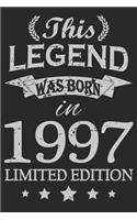 This Legend Was Born In 1997: Blank Lined Journal, Happy Birthday Sketchbook, Notebook, Diary Perfect Gift For 22 Year Old Boys And Girls