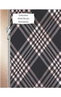 Gingham Wide Ruled Notebook: Pink & Navy Blue Plaid Composition Writing Notebook for School