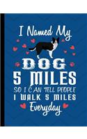 I Named My Dog 5 Miles So I Could Tell People I Walk 5 Miles Everyday: Border Collie School Notebook 100 Pages Wide Ruled Paper