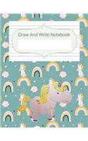 Draw And Write Notebook: Unicorn Story Paper Notebook For Kids, Story Space & Dotted Mid-Line Notebook, Black & White Blank Handwriting & Sketch Notebook, For Primary, Kinde