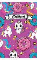 Sketchbook: Cute Cat Unicorn Doughnut Kawaii Sketch Book for Girls 111 Pages of 6x9 inch Blank Paper for Drawing, Doodling or Sketching Sketchbooks For Kids