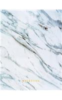 Notebook: Beautiful White and Blue Marble with Gold Lettering 150 College-Ruled Lined Pages 8.5 X 11
