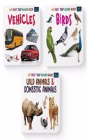 My First Tiny Board Books - Set of 3 Books - Birds, Wild Animals & Domestic Animals, and Vehicles For Kids