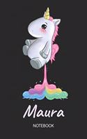 Maura - Notebook: Blank Ruled Personalized & Customized Name Rainbow Farting Unicorn School Notebook Journal for Girls & Women. Funny Unicorn Desk Accessories for Kin