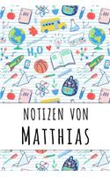 Notizen von Matthias: Liniertes Notizbuch für deinen personalisierten Vornamen