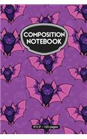 Composition Notebook: Cute Purple Bats Halloween Notebook for Kids 6" X 9" College Ruled - 120 Pages