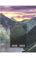 2020 - 2024: Logbook / 5 Year Planner / 60 Months Agenda (Jan - Dec), year at glance + 2 page monthly layout + notes, desktop notepad / Fjord in Norway