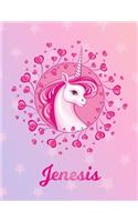Jenesis: Unicorn Large Blank Primary Sketchbook Paper - Pink Purple Magical Horse Personalized Letter J Initial Custom First Name Cover - Drawing Sketch Book