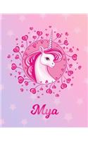 Mya: Unicorn Sheet Music Note Manuscript Notebook Paper - Magical Horse Personalized Letter M Initial Custom First Name Cover - Musician Composer Instrum