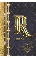 R Journal: Letter R Initial Monogram Lined Notebook - Elegant Diamond and Gold Print