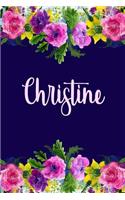 Christine: Personalized Name Pink Floral Design Matte Soft Cover Notebook Journal to Write In. 120 Blank Lined Pages