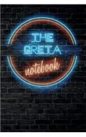 The GRETA Notebook: Vintage Blank Ruled Personalized & Custom Neon Sign Name Dotted Notebook Journal for Girls & Women. Wall Background. Funny Desk Accessories. Retro B