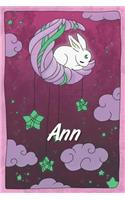 Ann: personalized notebook sleeping bunny on the moon with stars softcover 120 pages blank useful as notebook, dream diary, scrapbook, journal or gift id