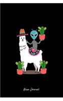 Alien Llama Journal: Dot Grid Journal - Alien With A Llama With Cactus Elements Cute Animal Gift Idea - black Dotted Diary, Planner, Gratitude, Writing, Travel, Goal, Bu