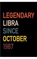 Legendary Libra Since October 1987: Diary Journal - Legend Since Oct Born In 87 Vintage Retro 80s Personal Writing Book - Horoscope Zodiac Star Sign - Daily Journaling for Journalist &