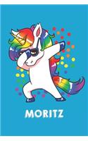 Moritz: Personalisiertes Design Notizbuch Einhorn 120 linierte Seiten - Perfekte Geschenkidee für die Schuhe oder Weihnachten mit Vornamen DIN A5 (himmelbla