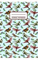 Journal Notebook: Notebook, Journal, Or Diary - Birds Berries Pattern Cover Design - 110 Blank Lined Pages - 6" X 9" - Matte Finished Soft Cover