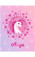 Anya: Unicorn Large Blank Primary Handwriting Learn to Write Practice Paper for Girls - Creative Pink Purple Magical Horse Personalized Letter A Initial C
