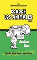 CONOCE LOS ANIMALES Vol. 1 - Caligrafía, Dibujo, Pintura y Sopa de letras - Saga ¡Qué divertido es aprender!
