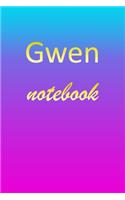 Gwen: Blank Notebook - Wide Ruled Lined Paper Notepad - Writing Pad Practice Journal - Custom Personalized First Name Initial G Blue Purple Gold - Taking 