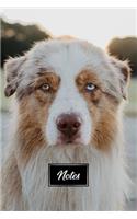 Australian Shepherd Dog Pup Puppy Doggie Notebook Bullet Journal Diary Composition Book Notepad - Very Tired Eyes: Cute Animal Pet Owner Composition Book with 100 Dotted Dot Grid Paper Pages in 6" x 9" Inch